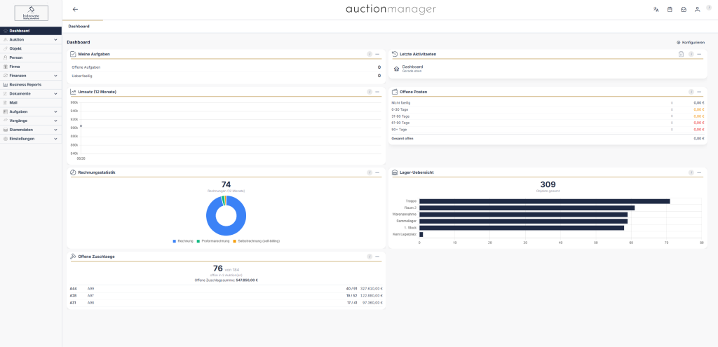 Vorschau Dashboard Auktion Manager